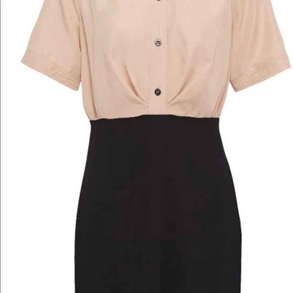 NWT SANDRO sz40 Rudy Two-tone Crepe-paneled Woven Mini Dress In Sand - Picture 3 of 3